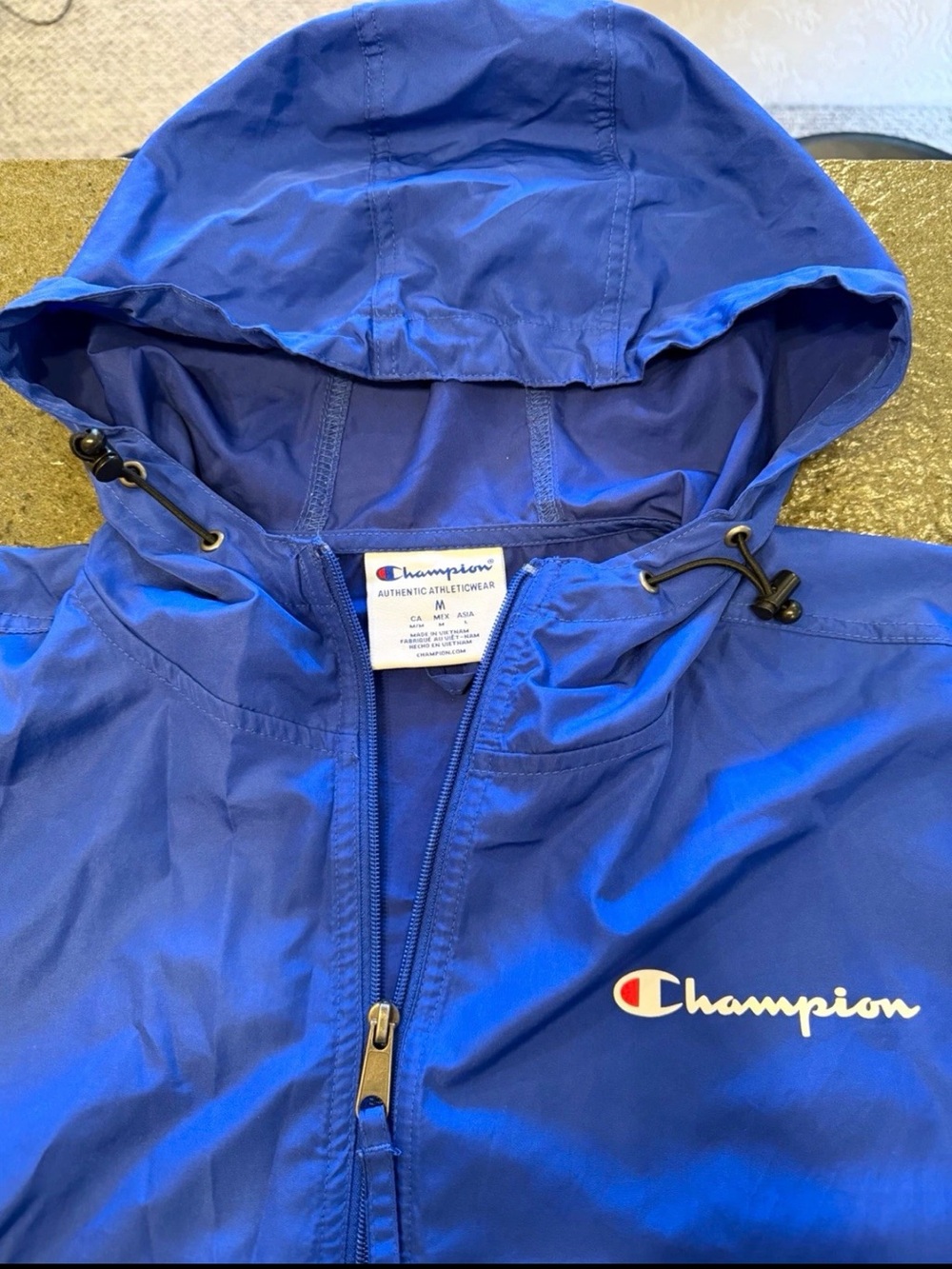 Champion Men's Blue Hooded Quarter Zip Jacket Windbreaker Polyester Size M